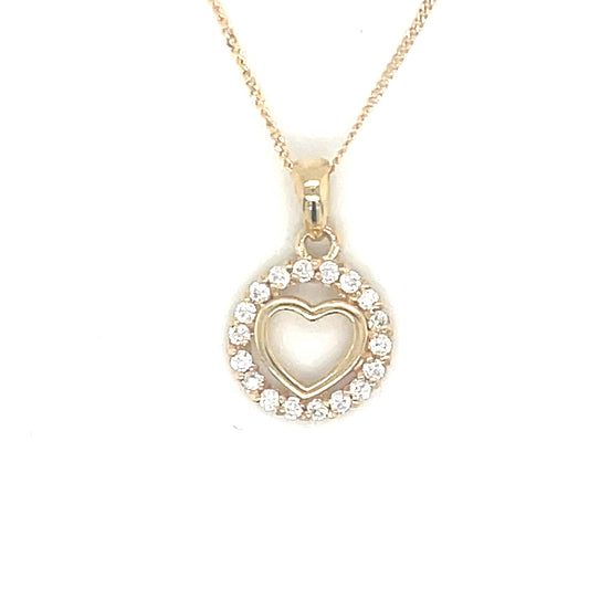 9ct Yellow Gold Open CZ Circle Heart Pendant