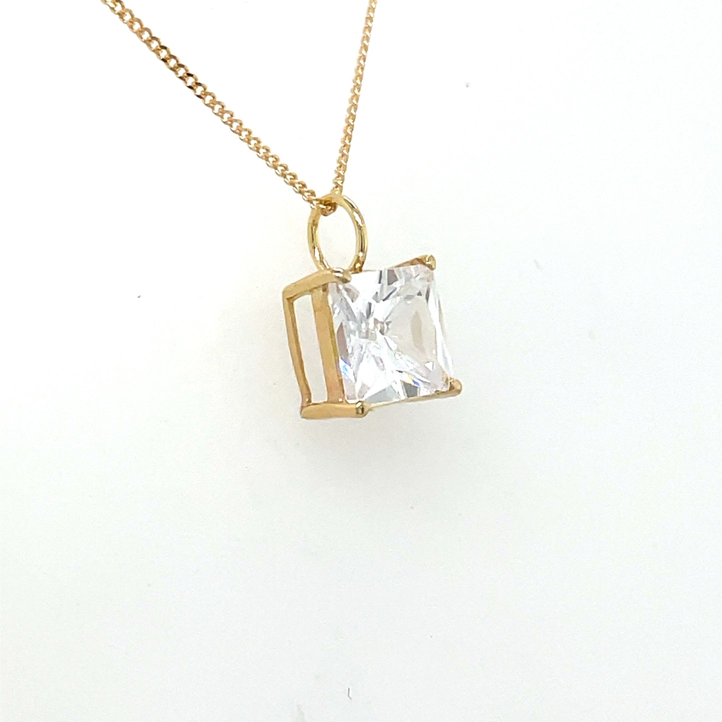 9ct Yellow Gold 6mm Square CZ Pendant