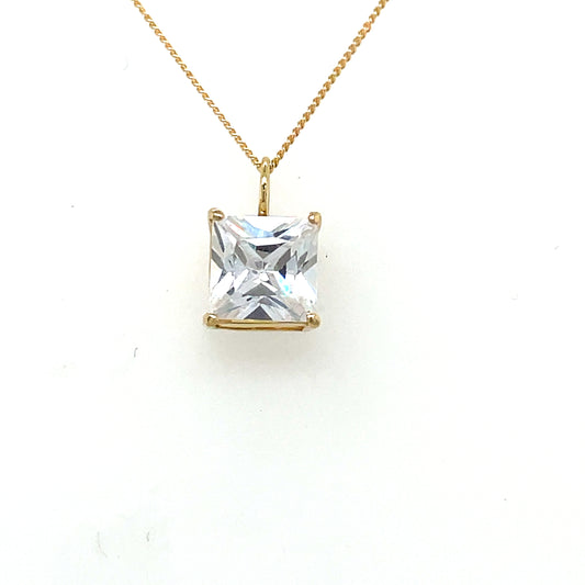 9ct Yellow Gold 6mm Square CZ Pendant