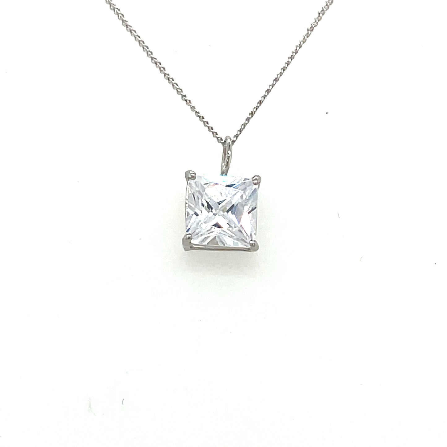 9ct White Gold 6mm Square CZ Pendant
