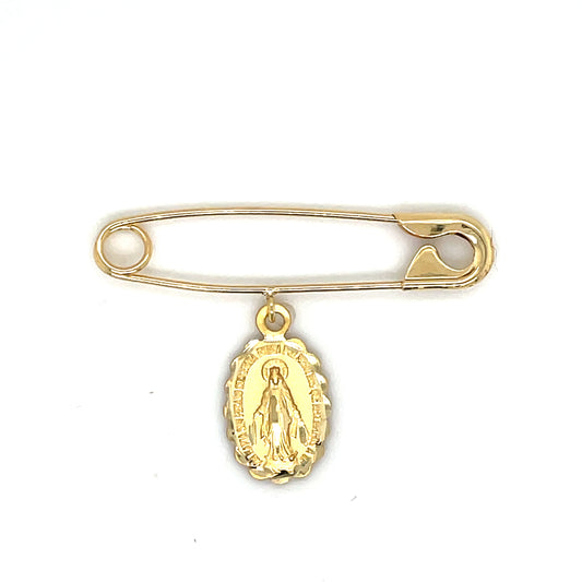 9ct Yellow Gold Miraculous Medal Safety Pin