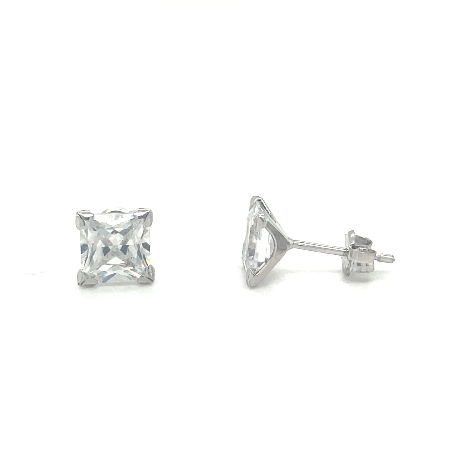 9ct White Gold 6mm Square CZ Stud Earrings