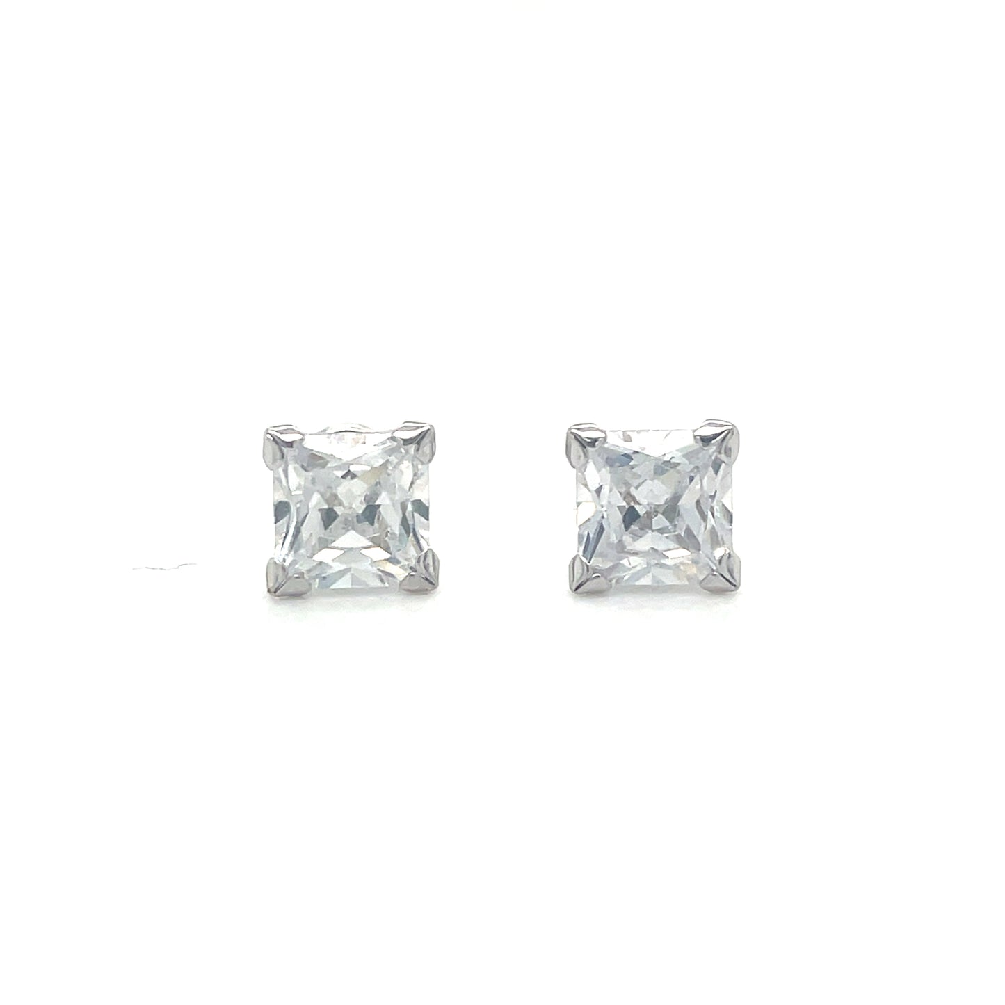 9ct White Gold 6mm Square CZ Stud Earrings