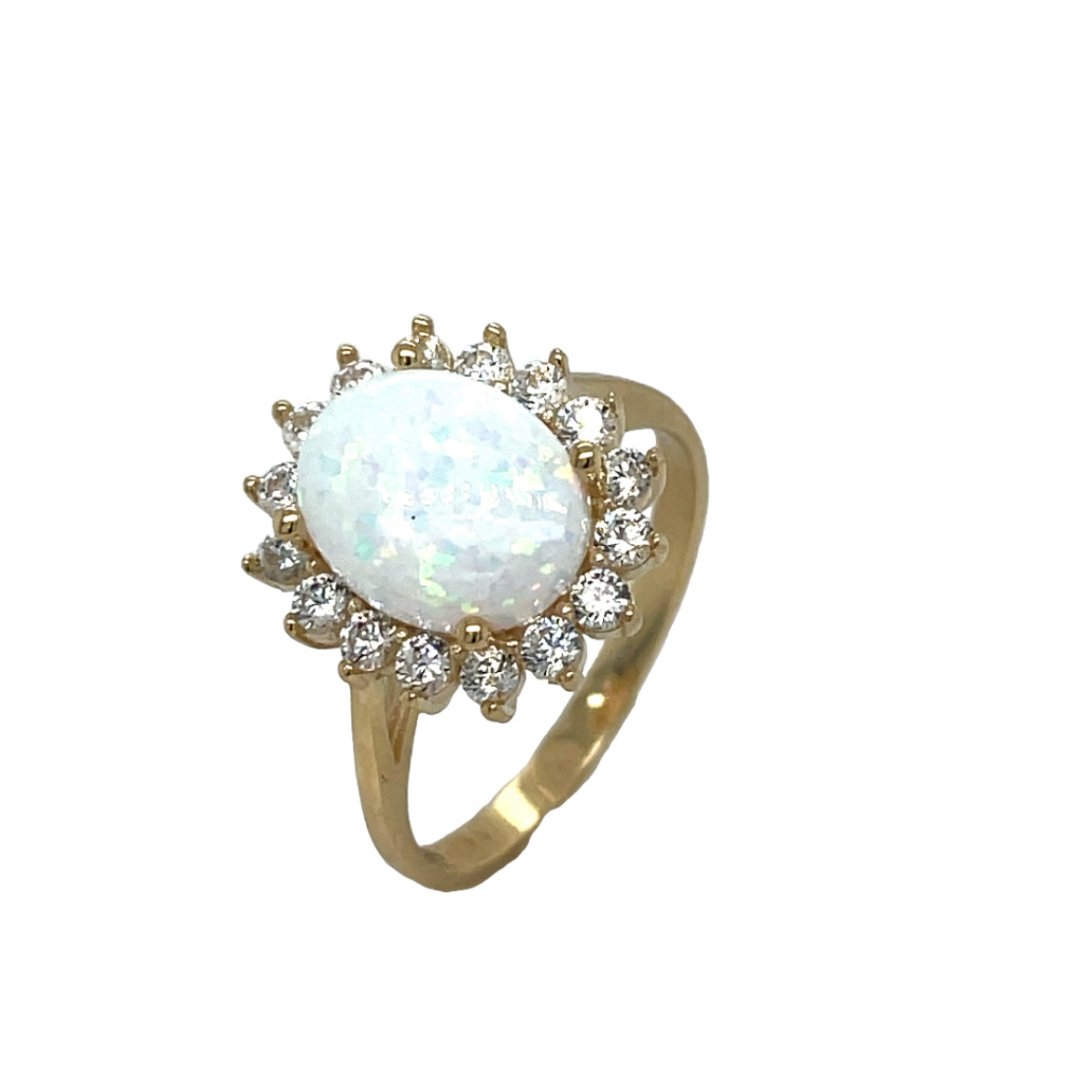 9ct Ring Opal/Cz Ov Cl