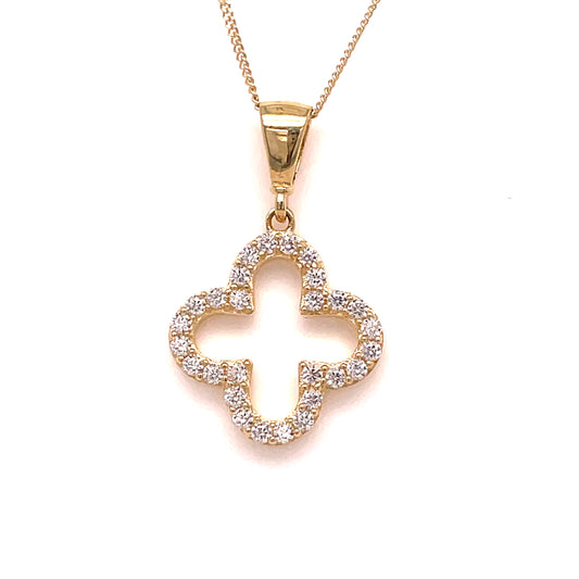 9ct Gold Open Cz Clover Pendant