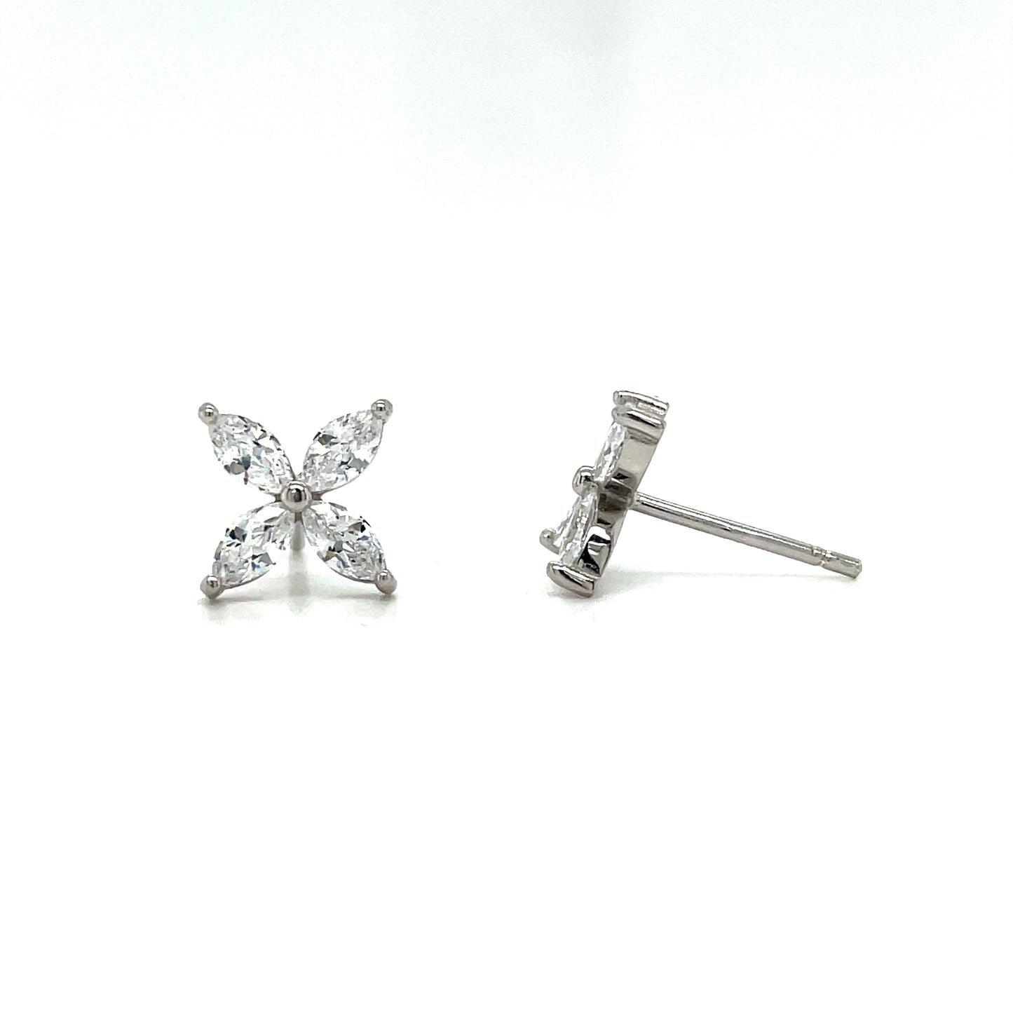 Sterling Silver Cubic Zirconia Claw Set Flower Earrings