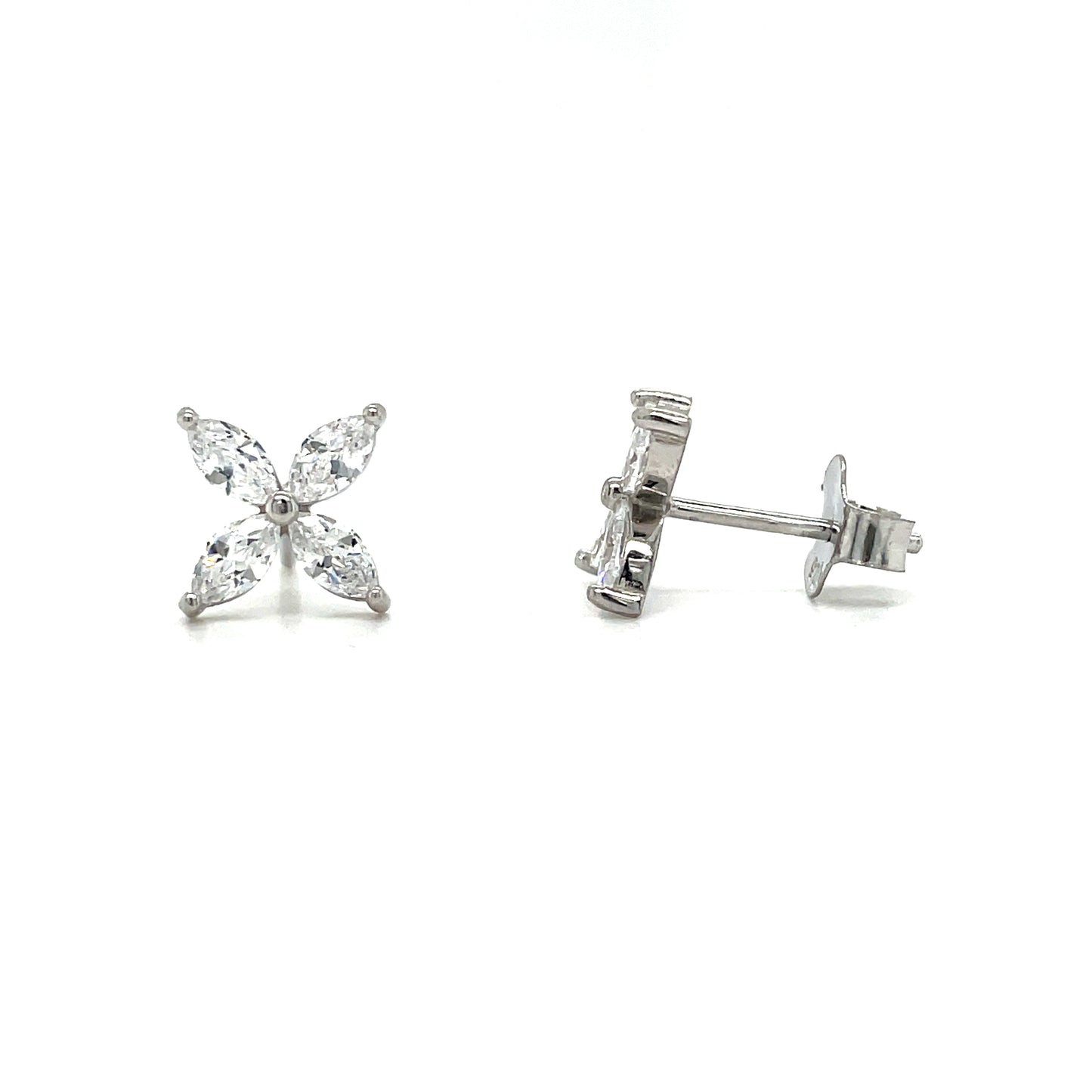 Sterling Silver Cubic Zirconia Claw Set Flower Earrings