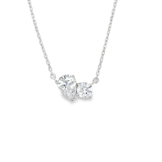 Sterling Silver Moi Et Toi Brilliant Cut and Pear Cubic Zirconia Necklet