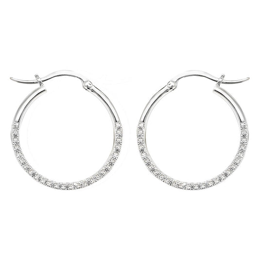 Sterling Silver CZ Set Hoop Earrings