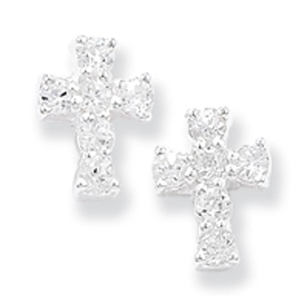 Sterling Silver CZ Cross Earrings With Box