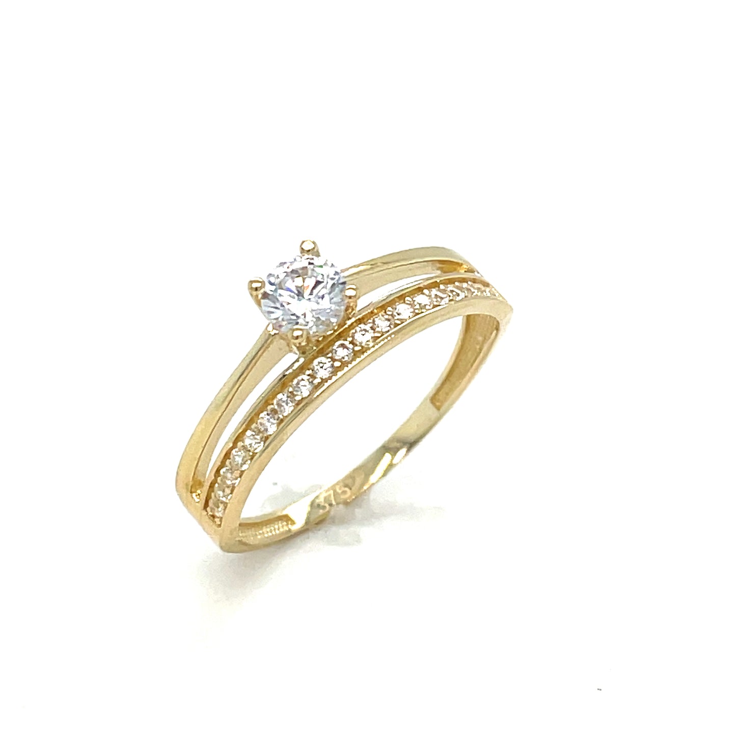 9ct Cubic Zirconia Solitaire Open Shoulder Two Row Dress Ring