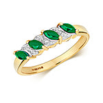 9ct Yellow Gold Four Stone Marquis Emerald Ring With Diamond