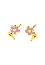 9ct Kids Pink Enamel Flower Stud Earrings