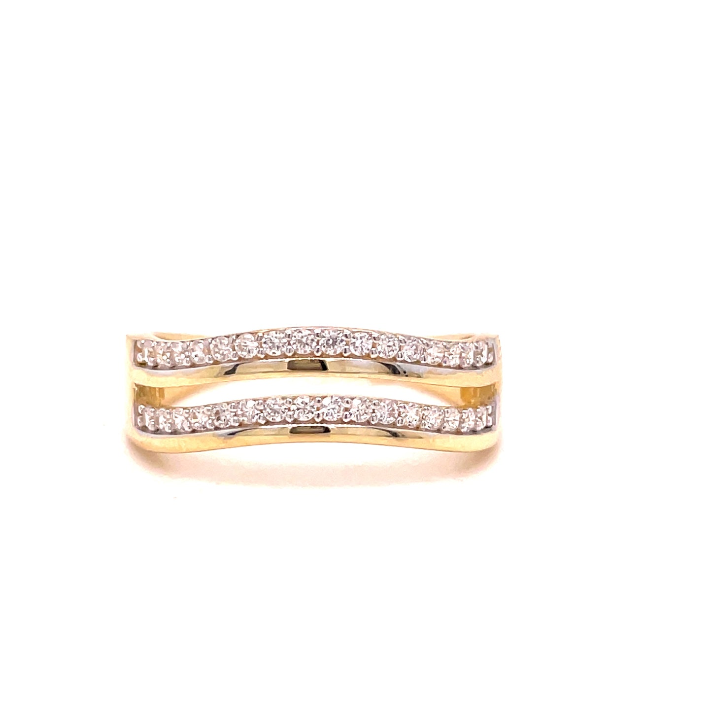 9ct Yellow Gold CZ Double Wave Ring