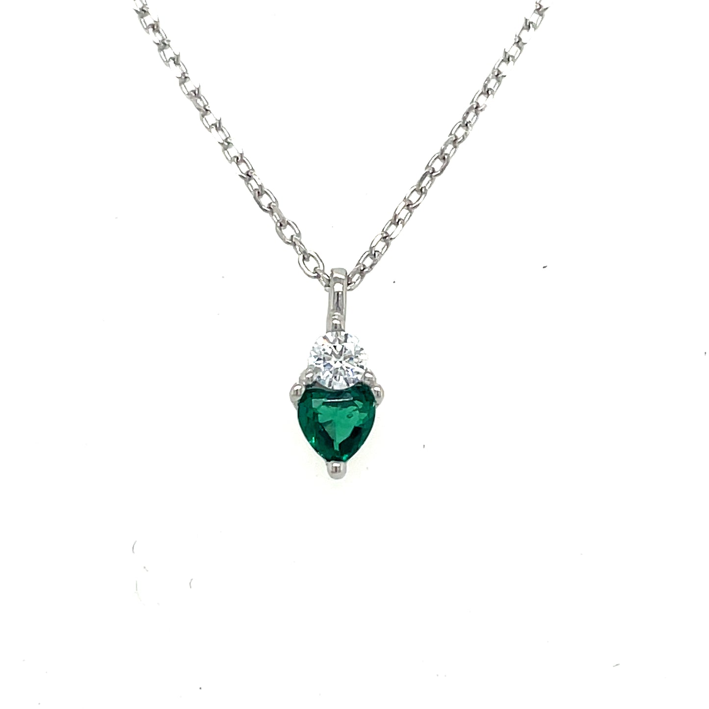 Sterling Silver Vubic Zirconia Heart Green Necklet