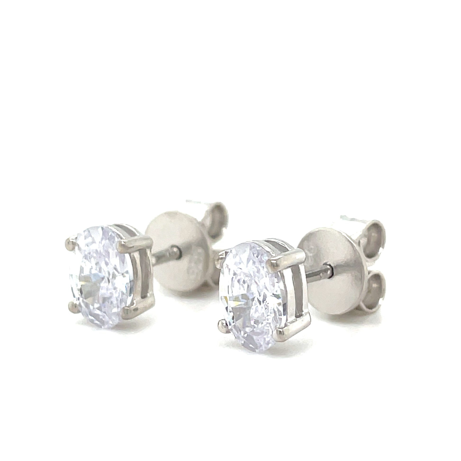 Sterling Silver Claw Cubic Zirconia Oval Stud Earrings