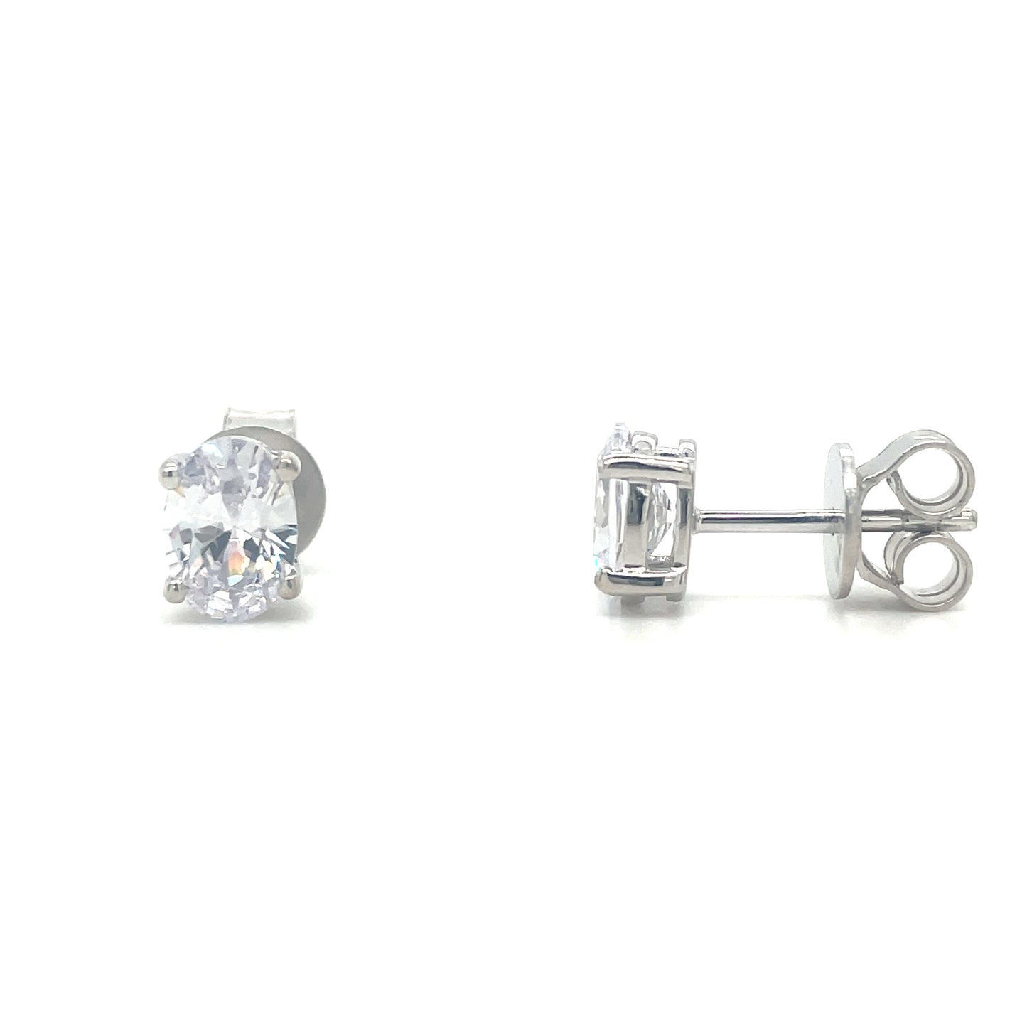 Sterling Silver 4 Claw Cubic Zirconia Oval Stud Earrings