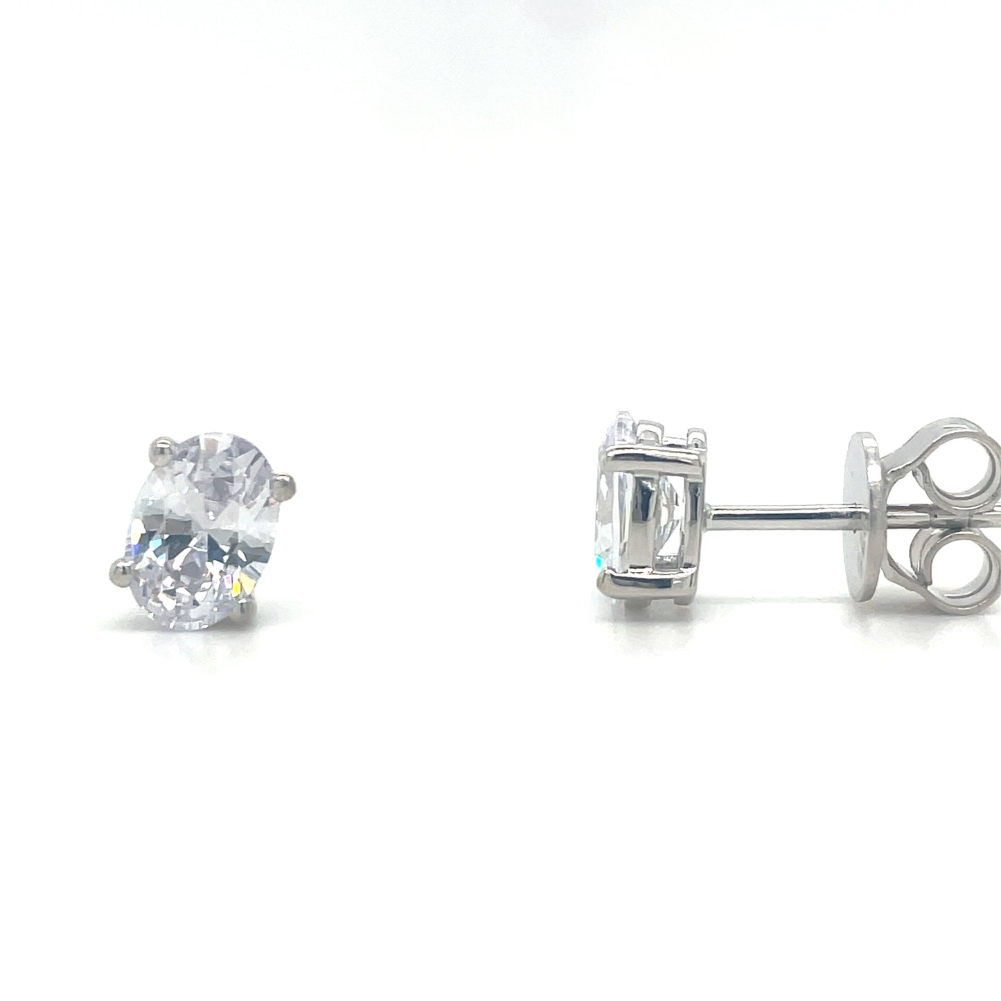 Sterling Silver 4 Claw Cubic Zirconia Oval Stud Earrings