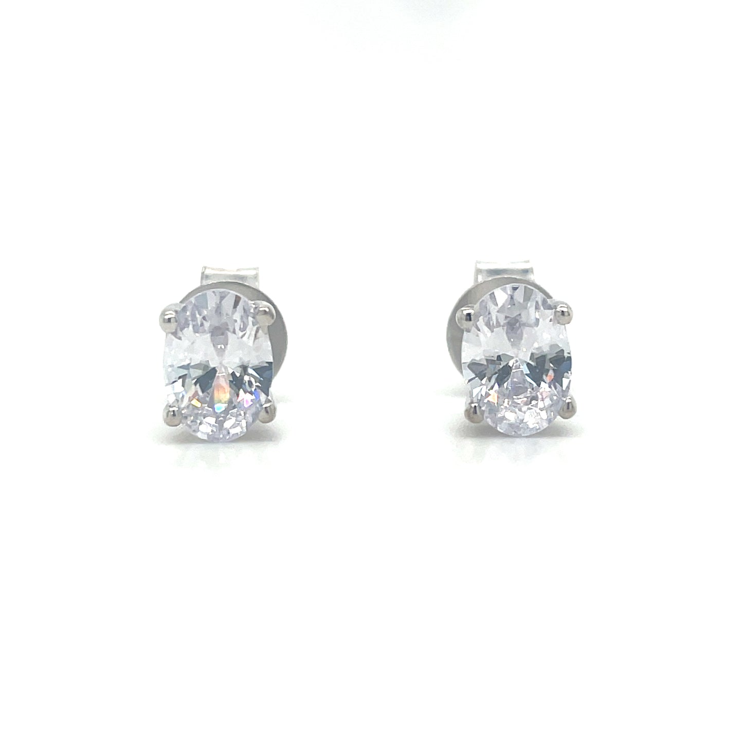 Sterling Silver 4 Claw Cubic Zirconia Oval Stud Earrings