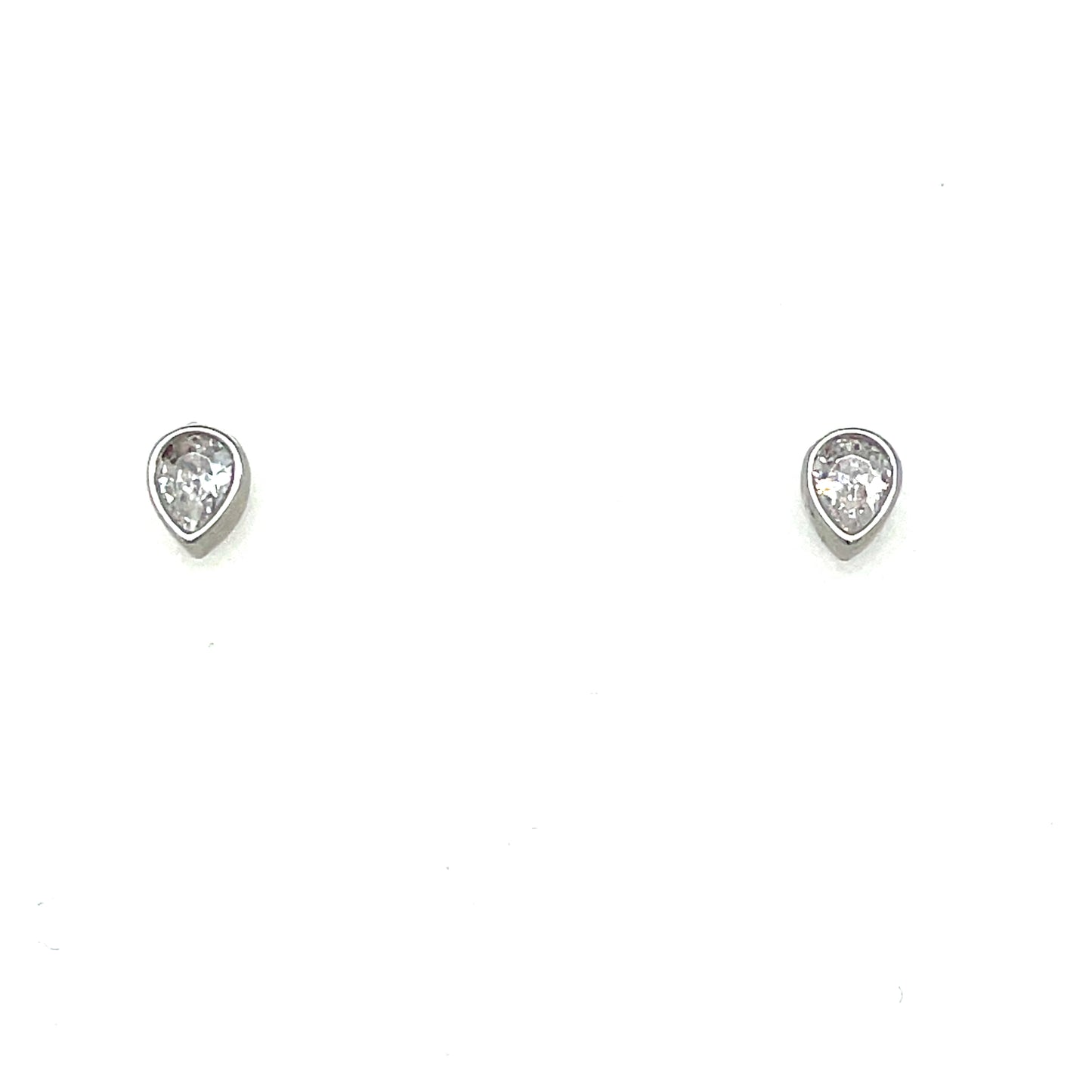 Sterling Silver 3mm Cubic Zirconia Rubover Pear Stud Earrings