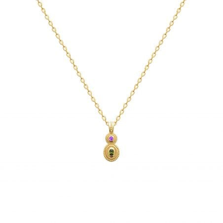 Burren 18ct Gold Plated Jasmine Green and Pink Oval Pendant