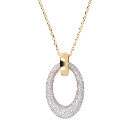 Bronzallure Gold Plated Pave CZ Oval Necklet