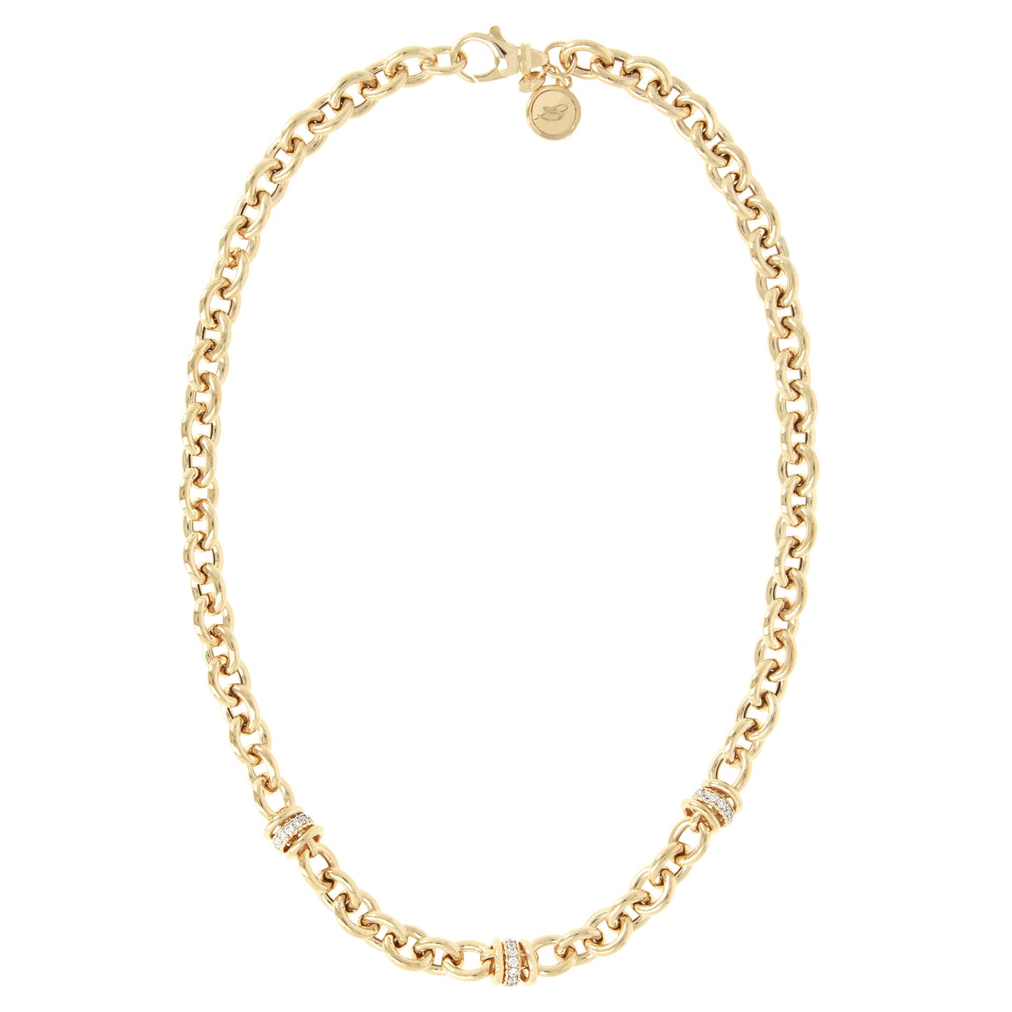 Bronzallure Gold Plated Oval Curb Necklet with CZ Link Detail