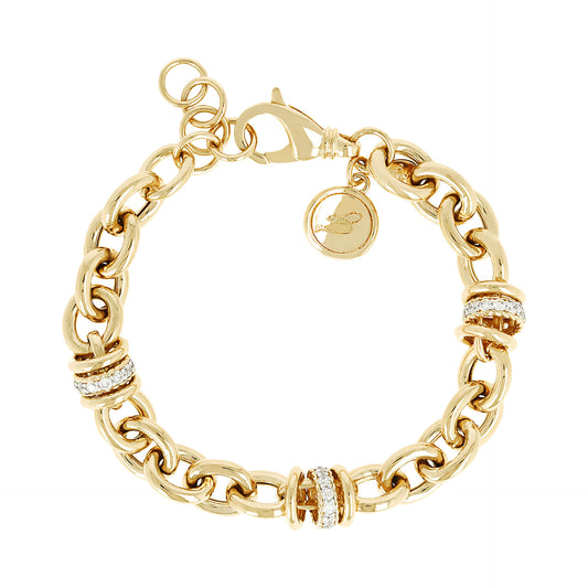 Bronzallure Gold Plated Oval Curb Bracelet with CZ Link