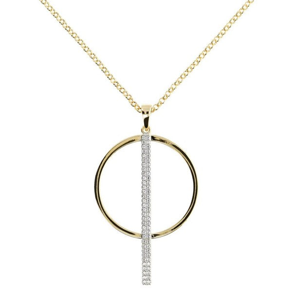 Bronzallure Gold Plated open Circle Necklet With CZ Bar