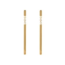 Bronzeallure Purezza Gold Plated Long Bar Earring With Chain Detail