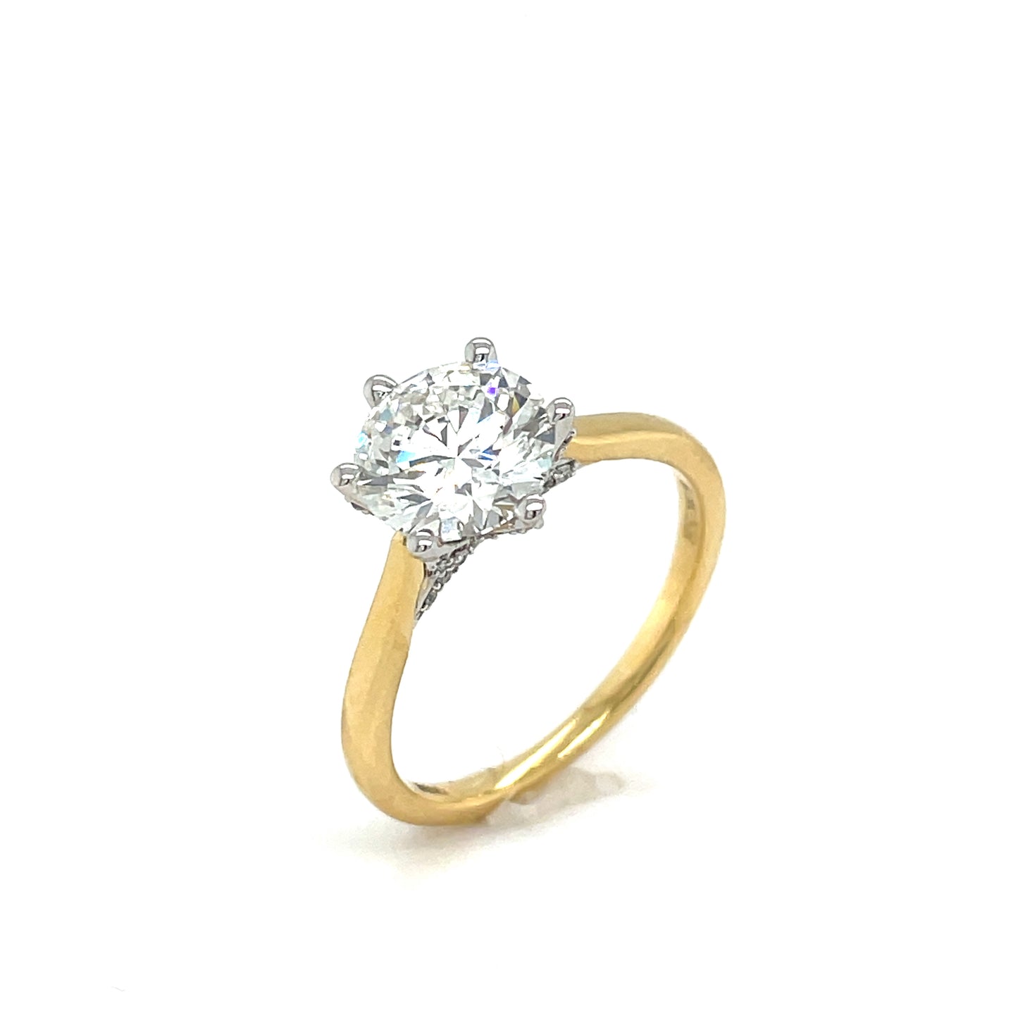 18ct Yellow Gold Round Brilliant Cut Six Claw Cultured Diamond Ring with Diamond Set Gallery 2.17ct