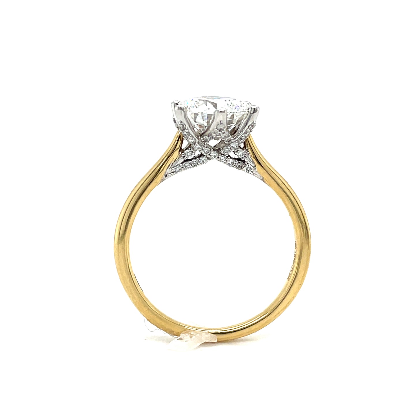 18ct Yellow Gold Round Brilliant Cut Six Claw Cultured Diamond Ring with Diamond Set Gallery 2.17ct