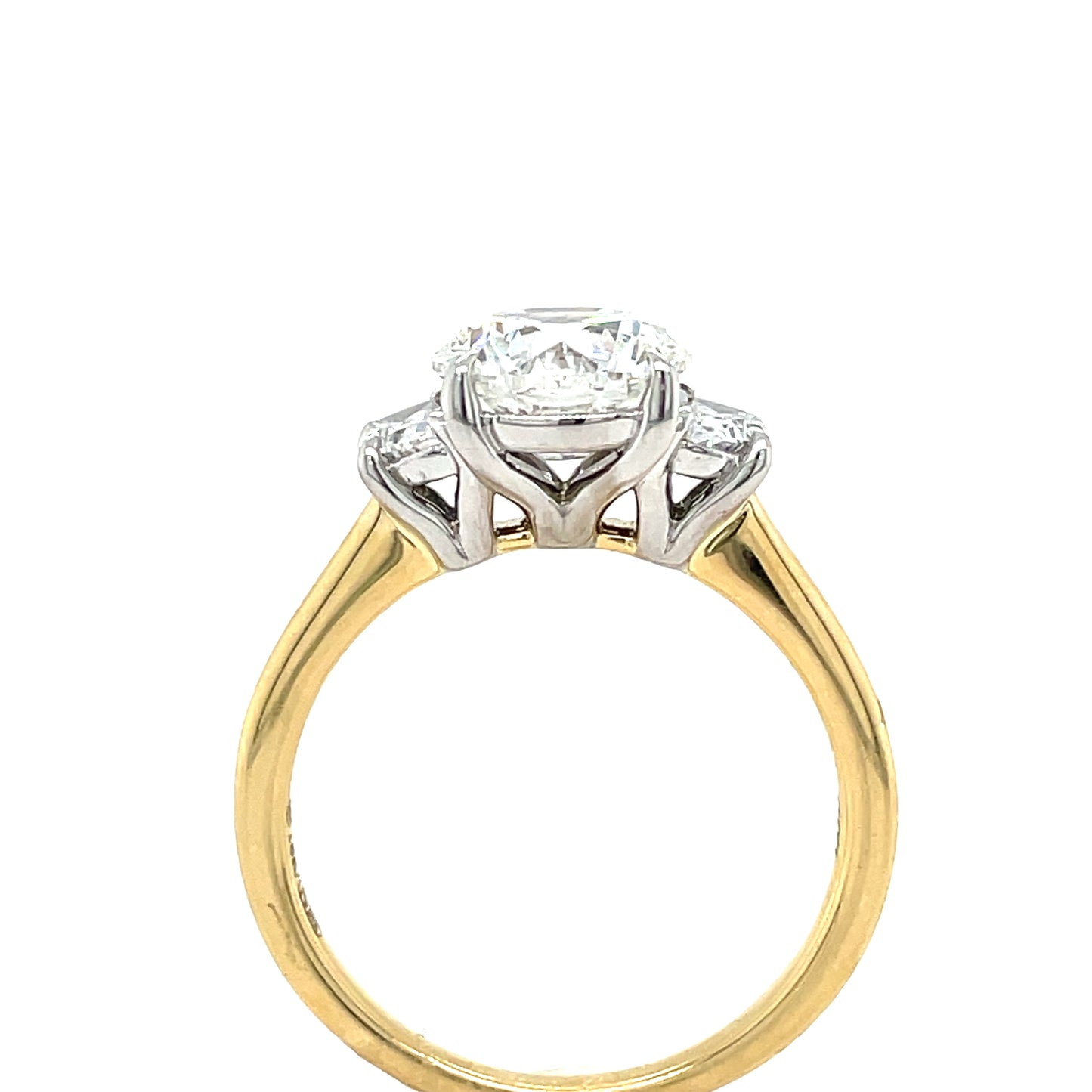 18ct Yellow Gold Round Brilliant and Demilune Cut Three Stone Cultured Diamond Ring 2.35ct