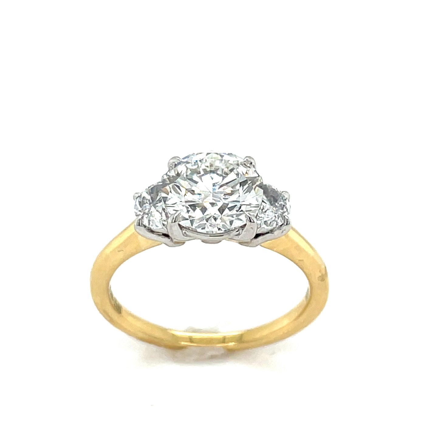 18ct Yellow Gold Round Brilliant and Demilune Cut Three Stone Cultured Diamond Ring 2.35ct