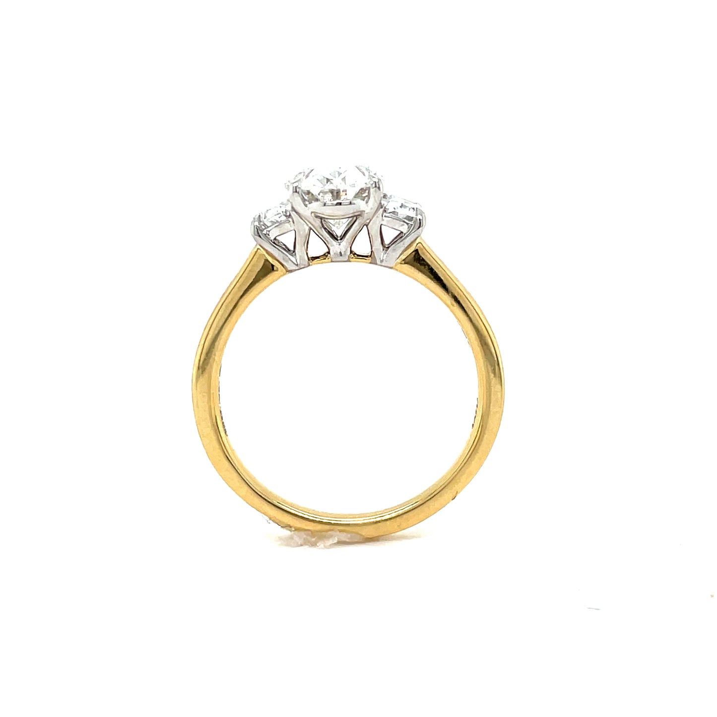 18ct Yellow Gold Oval and Demilune Cut Three Stone Cultured Diamond Ring 2.35ct