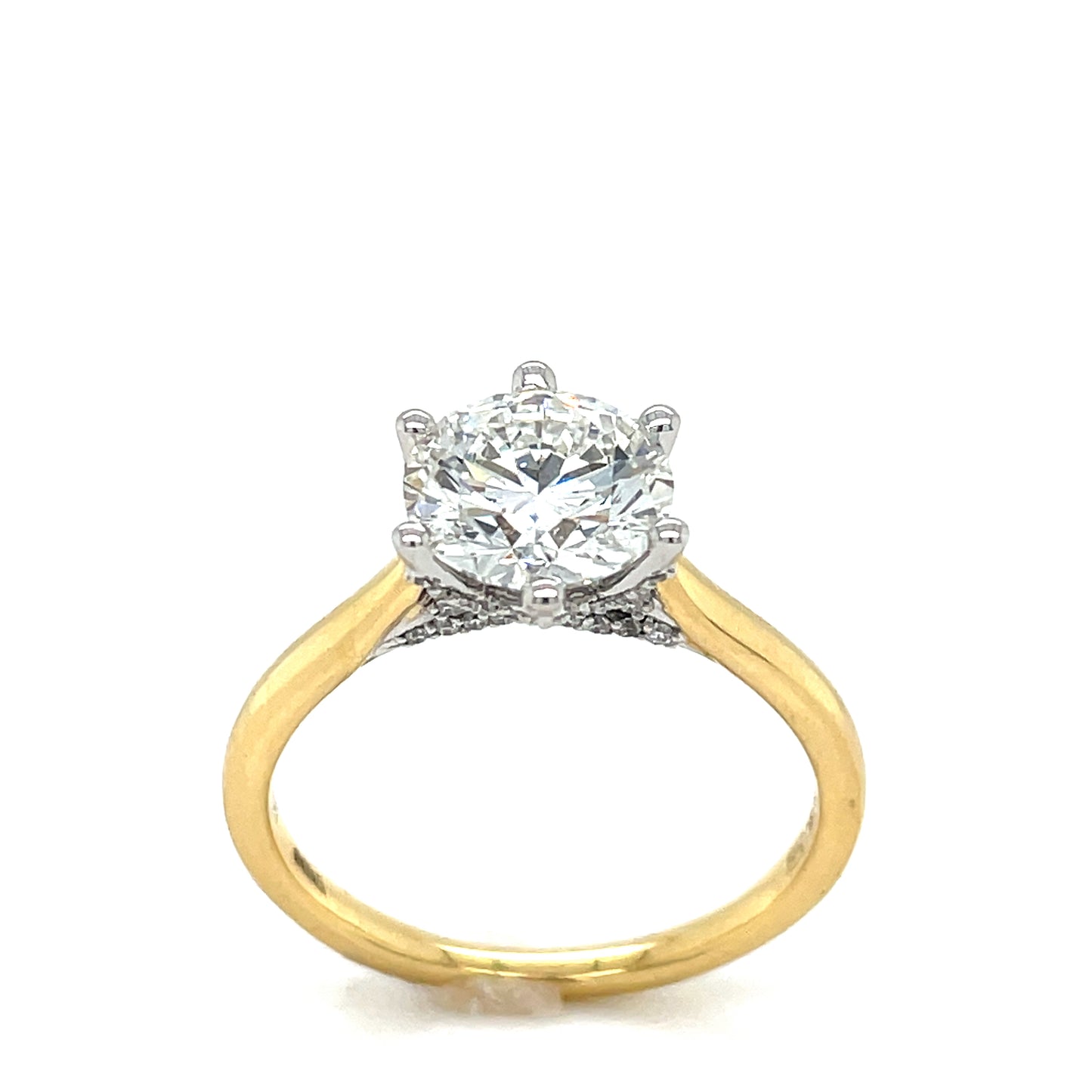 18ct Yellow Gold Round Brilliant Cut Six Claw Cultured Diamond Ring with Diamond Set Gallery 2.17ct