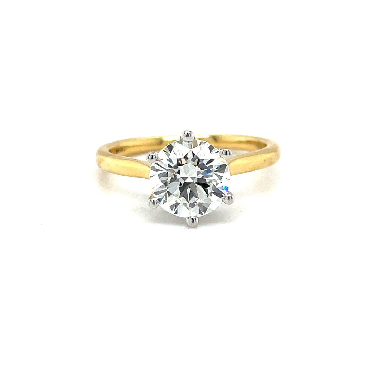 18ct Yellow Gold Round Brilliant Cut Six Claw Cultured Diamond Ring with Diamond Set Gallery 2.17ct