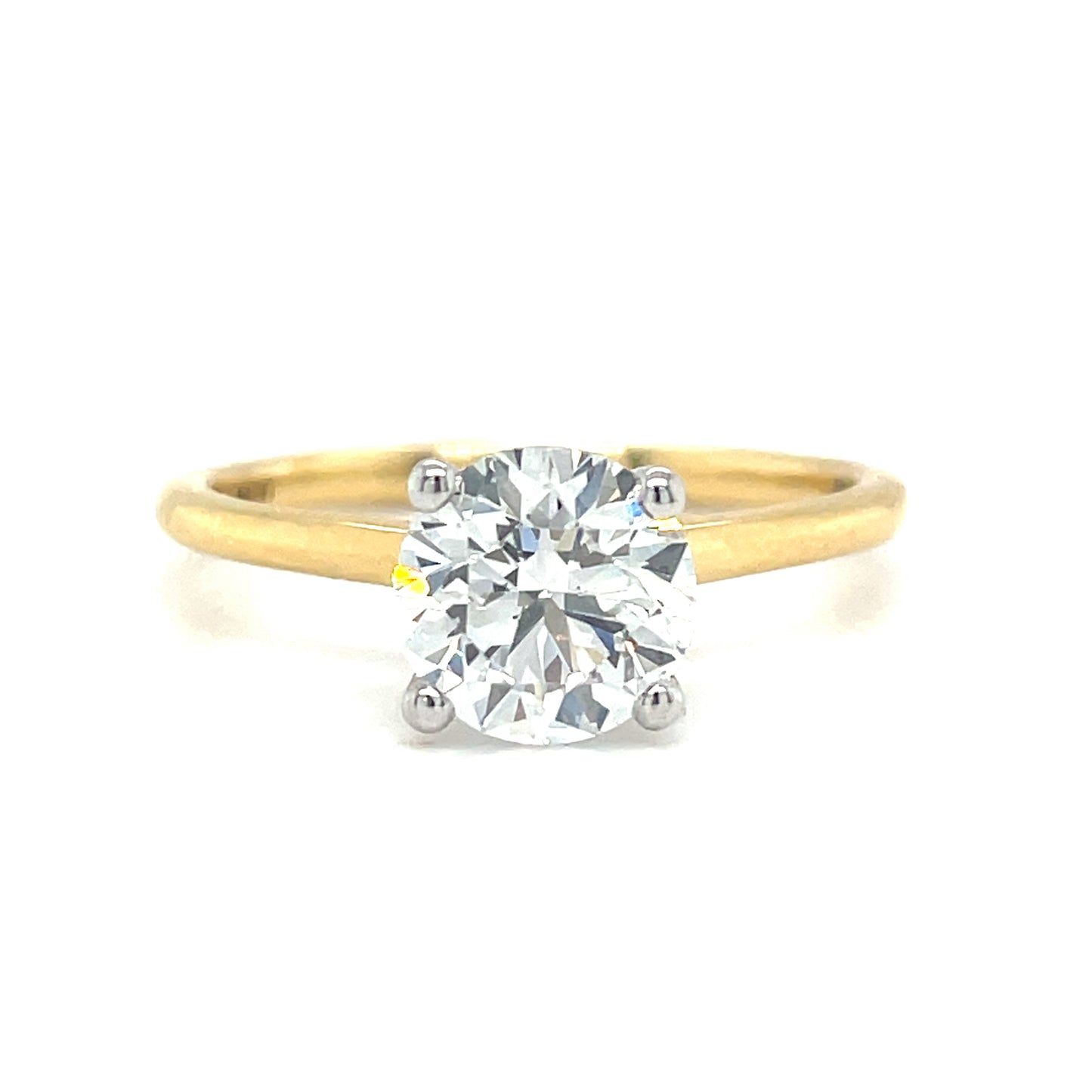 18ct Yellow Gold Round Brilliant Cut Four Claw Cultured Diamond Ring with Hidden Halo 1.64ct