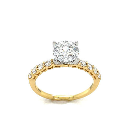 18ct Round Brilliant Solitaire Cultured Diamond Ring With Diamond Hidden Halo and Shoulders 2.02ct