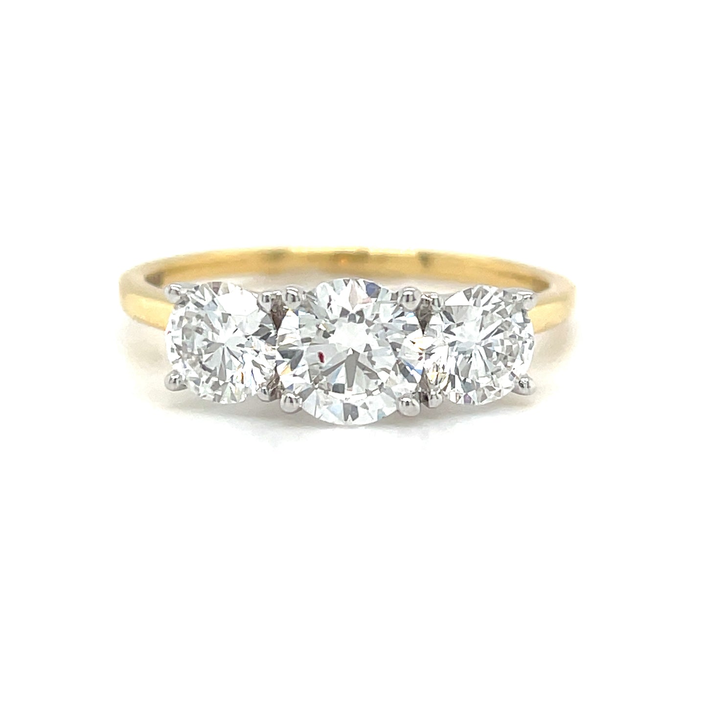 18ct Yellow Gold Three Stone Round Brilliant Cultured Diamond Ring 1.50ct