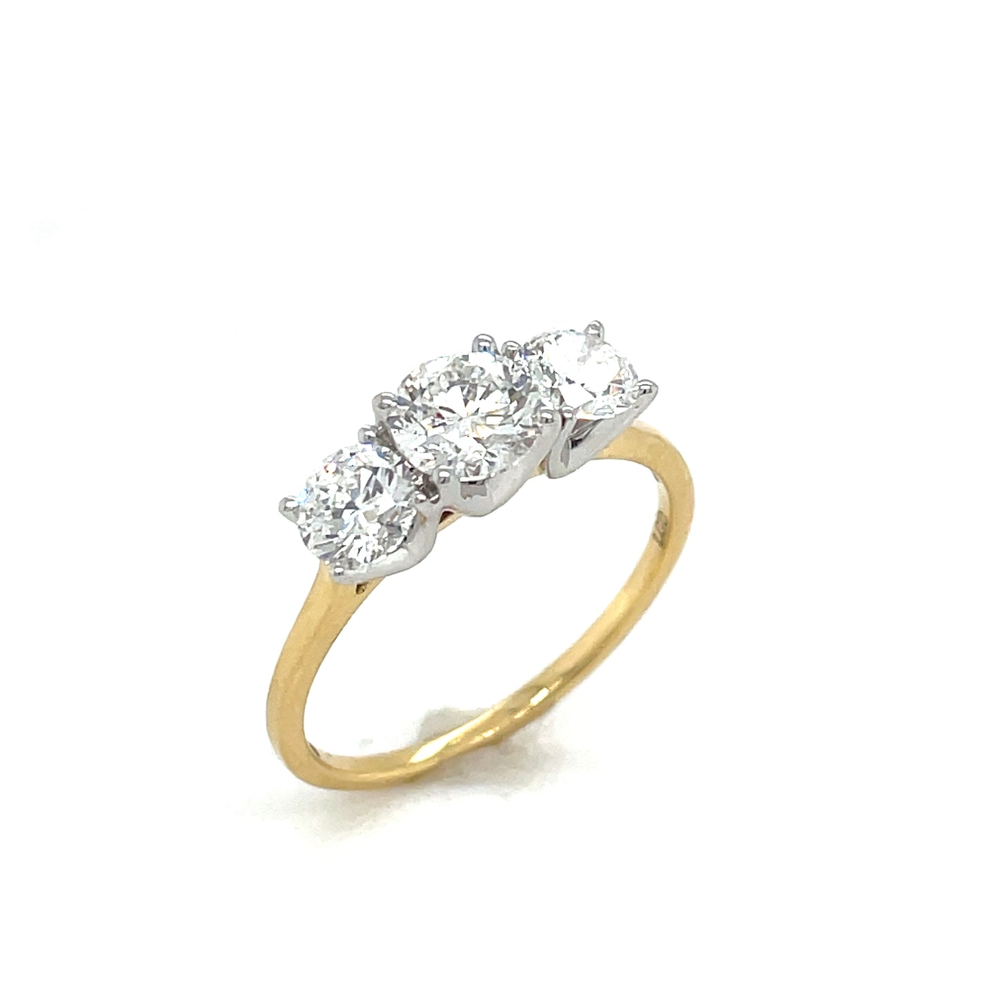 18ct Yellow Gold Three Stone Round Brilliant Cultured Diamond Ring 1.50ct