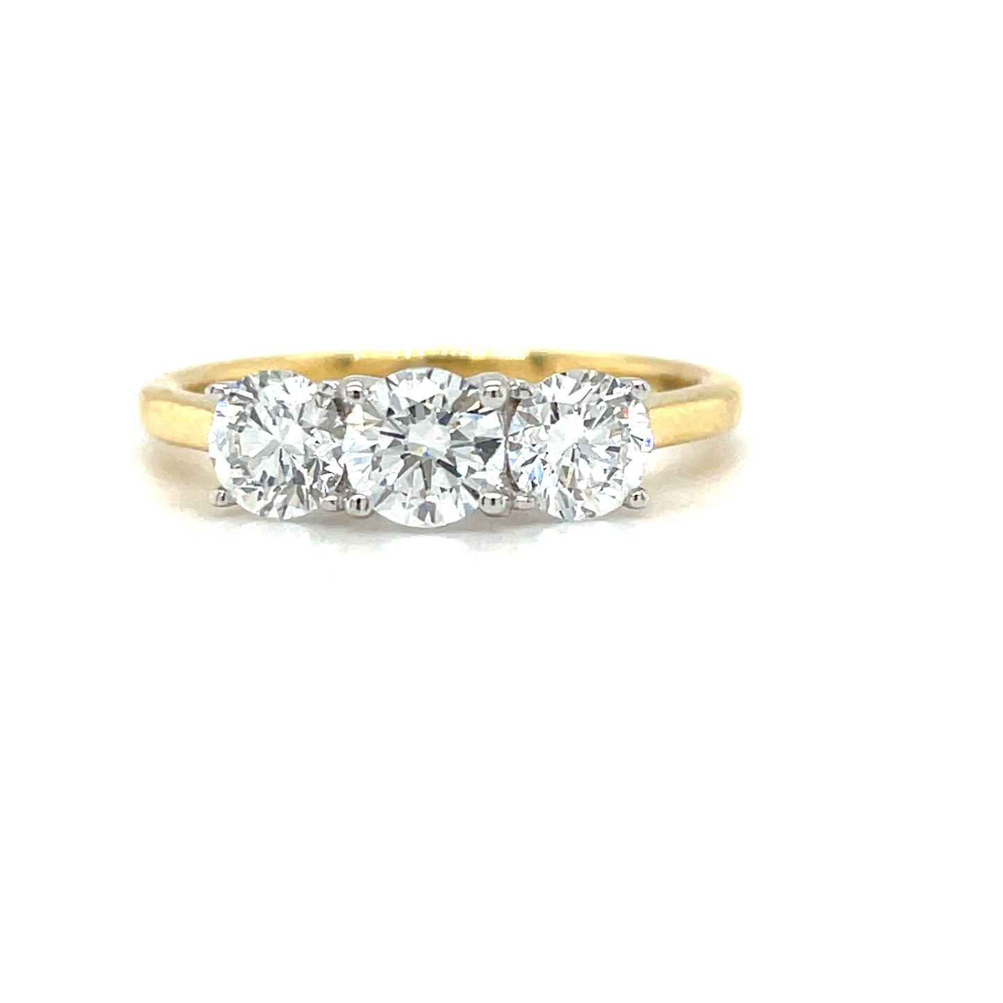 18ct Yellow Gold Three Stone Round Brilliant Cultured Diamond Ring 1.00ct