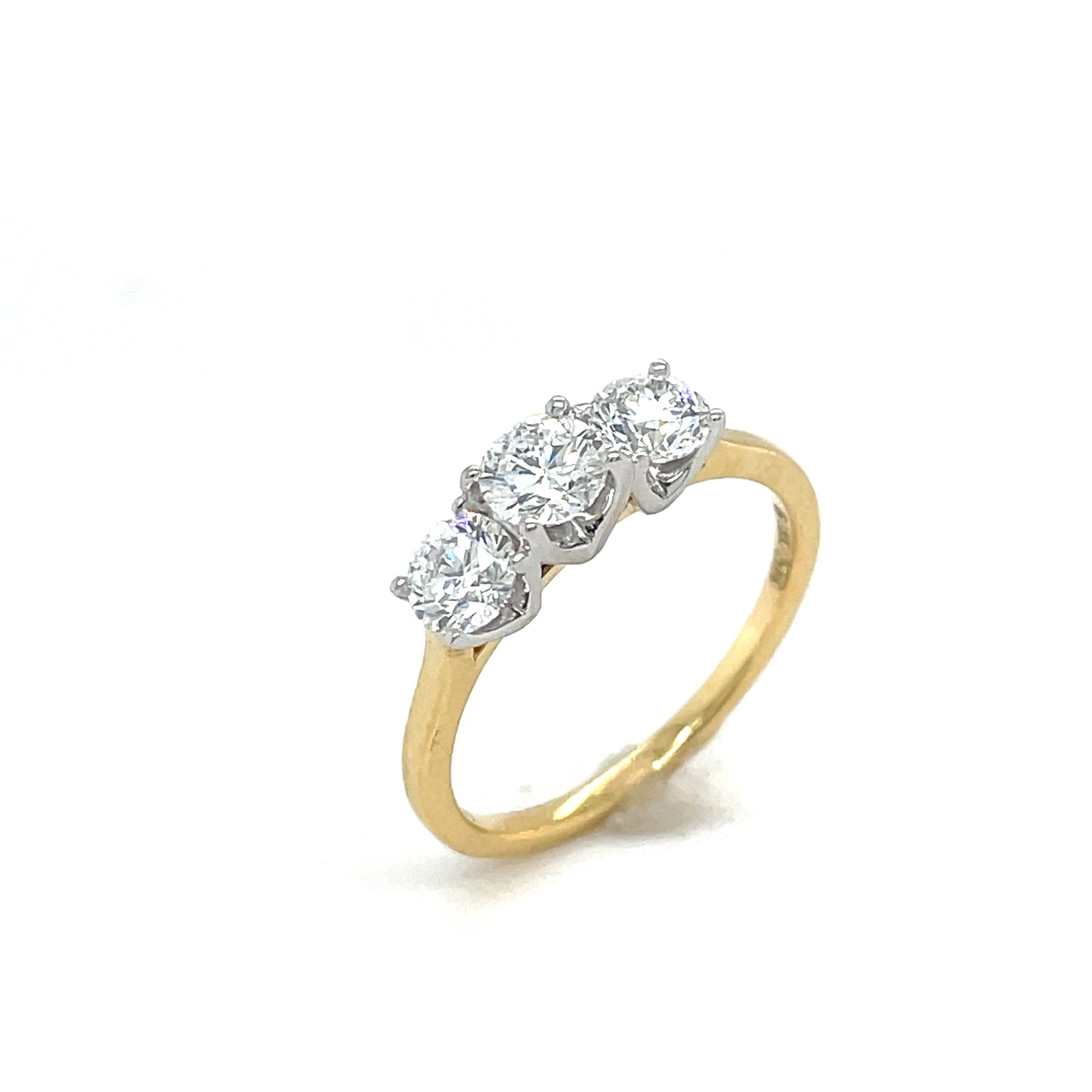 18ct Yellow Gold Three Stone Round Brilliant Cultured Diamond Ring 1.00ct