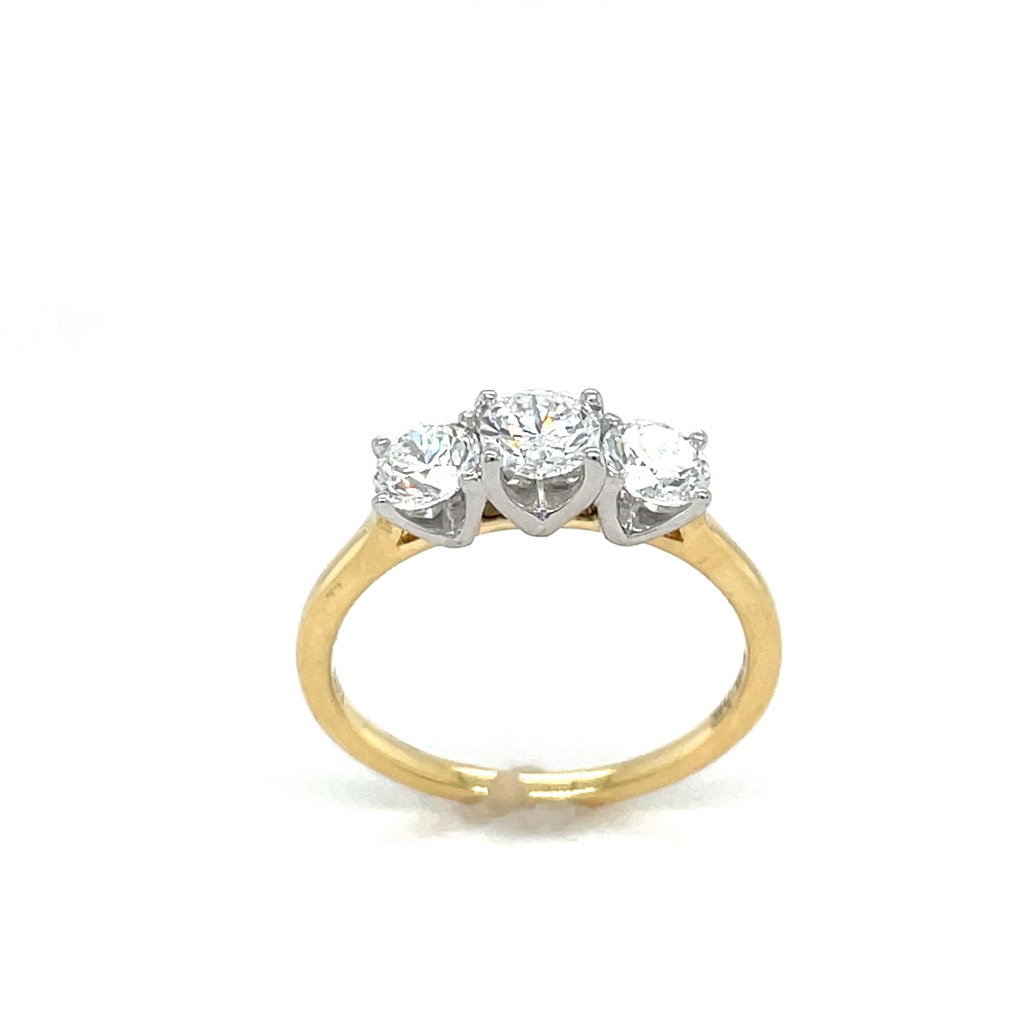 18ct Yellow Gold Three Stone Round Brilliant Cultured Diamond Ring 1.00ct