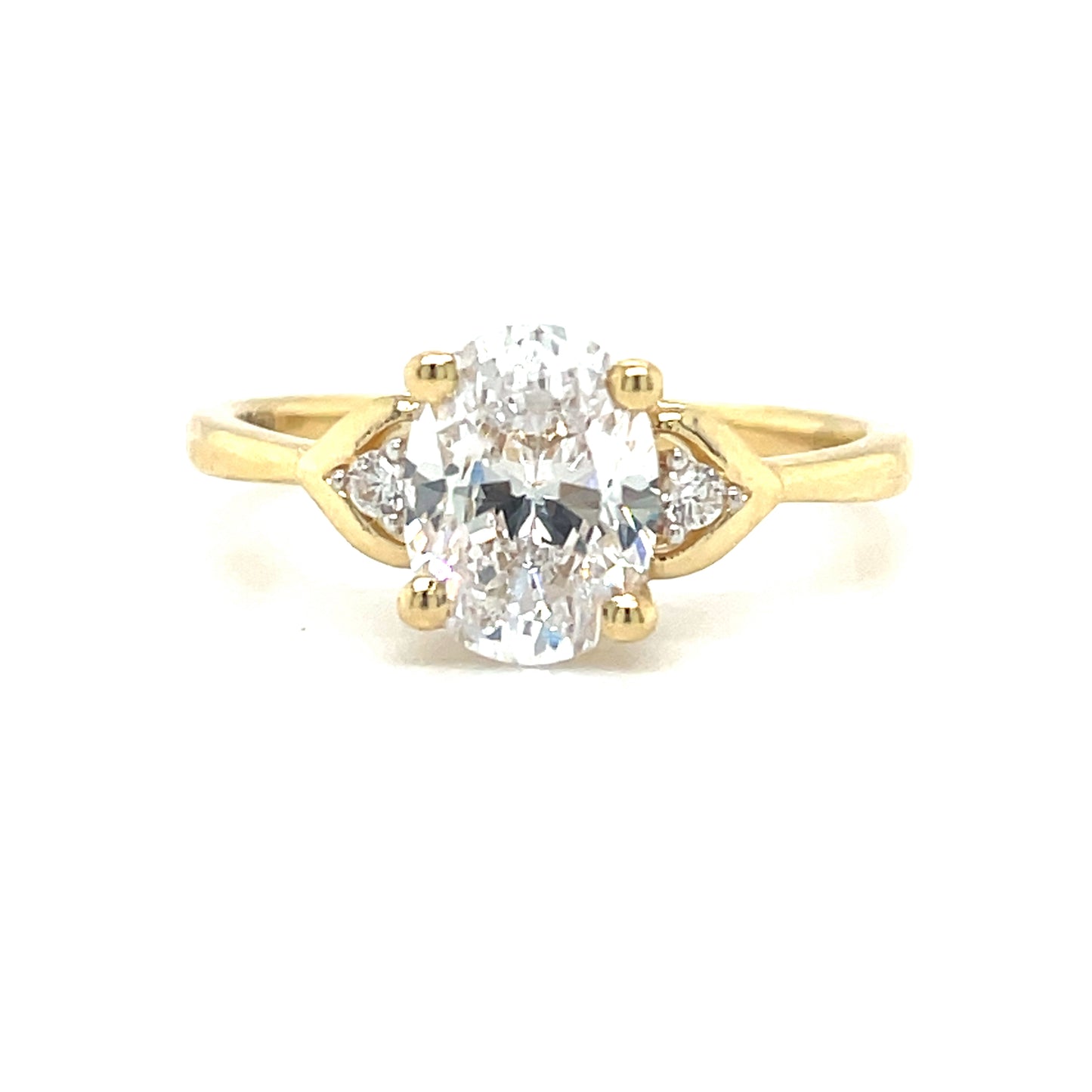 9ct Yellow Gold Oval Cz Solitaire Ring with Open Stone Set Shoulders