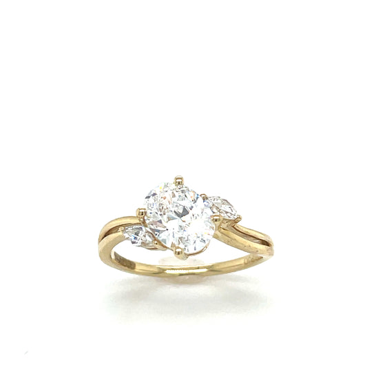 9ct Yellow Gold Oval CZ Ring with Marquis Cut CZ Shoulders