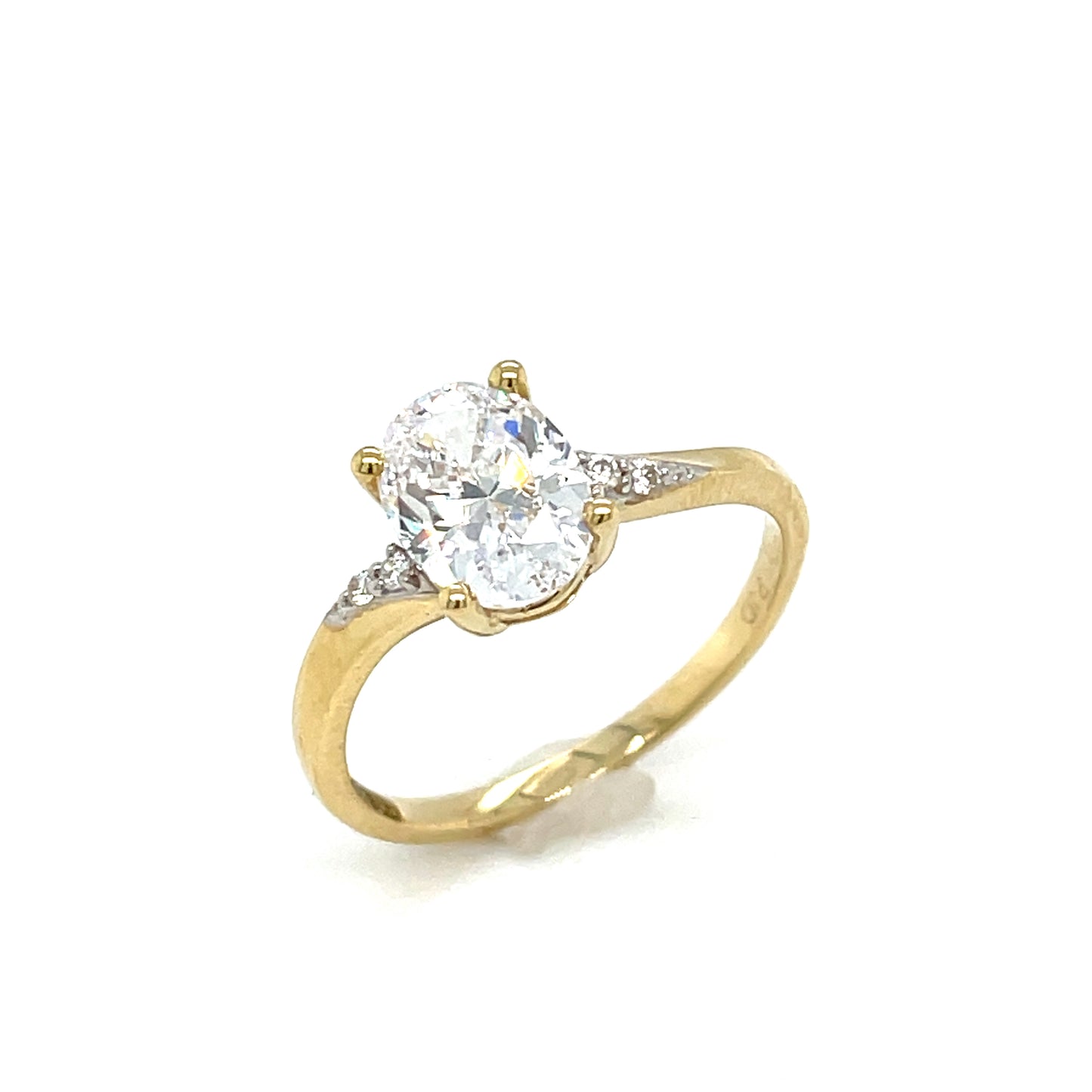 9ct Yellow Gold Oval CZ Ring withStone set Shoulders