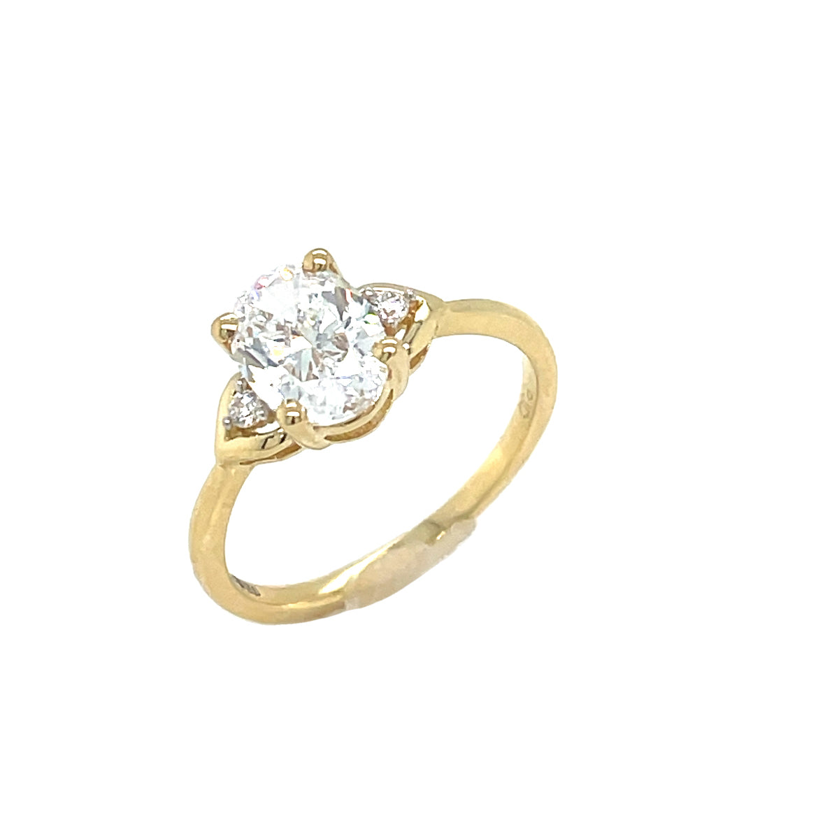 9ct Yellow Gold Oval Cz Solitaire Ring with Open Stone Set Shoulders