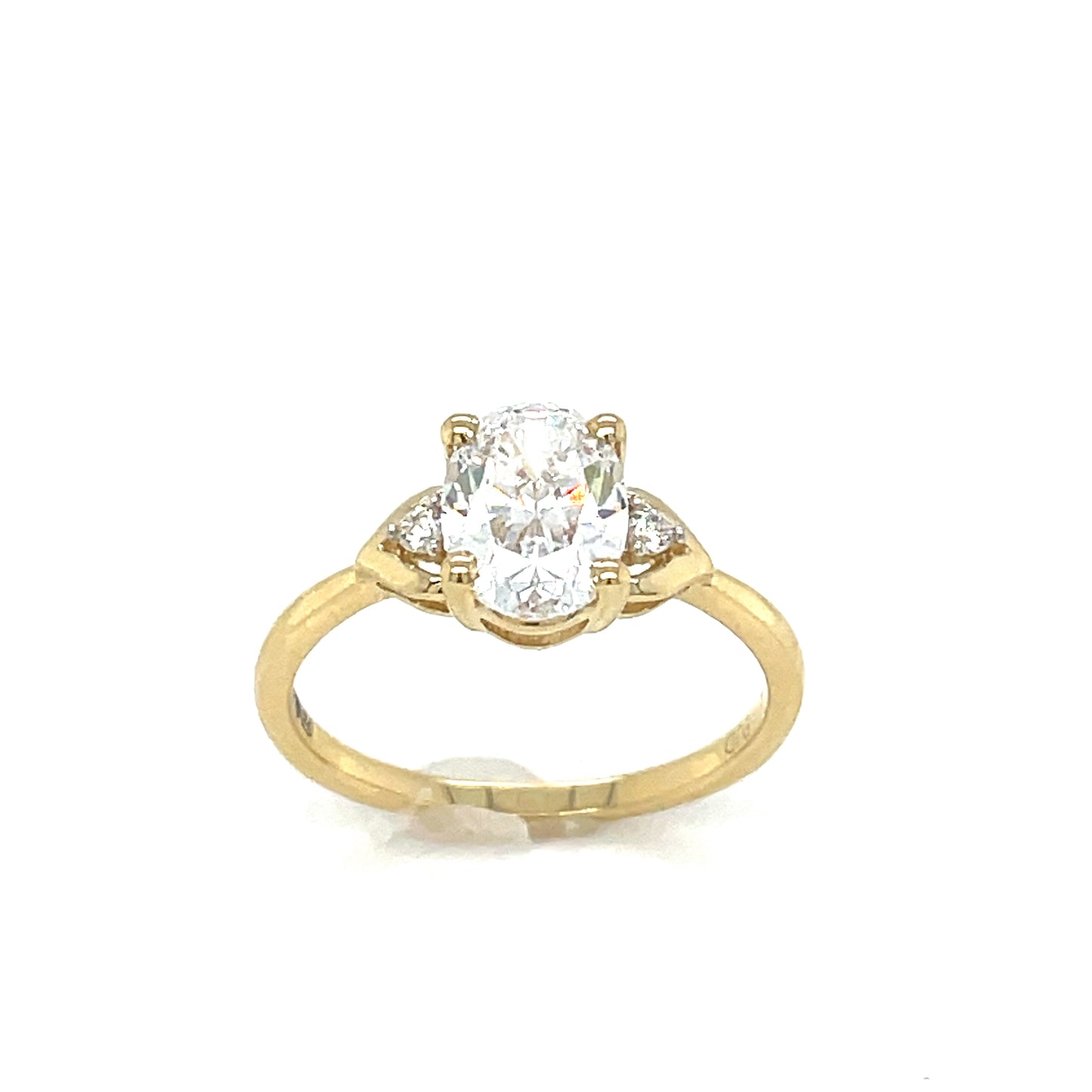 9ct Yellow Gold Oval Cz Solitaire Ring with Open Stone Set Shoulders