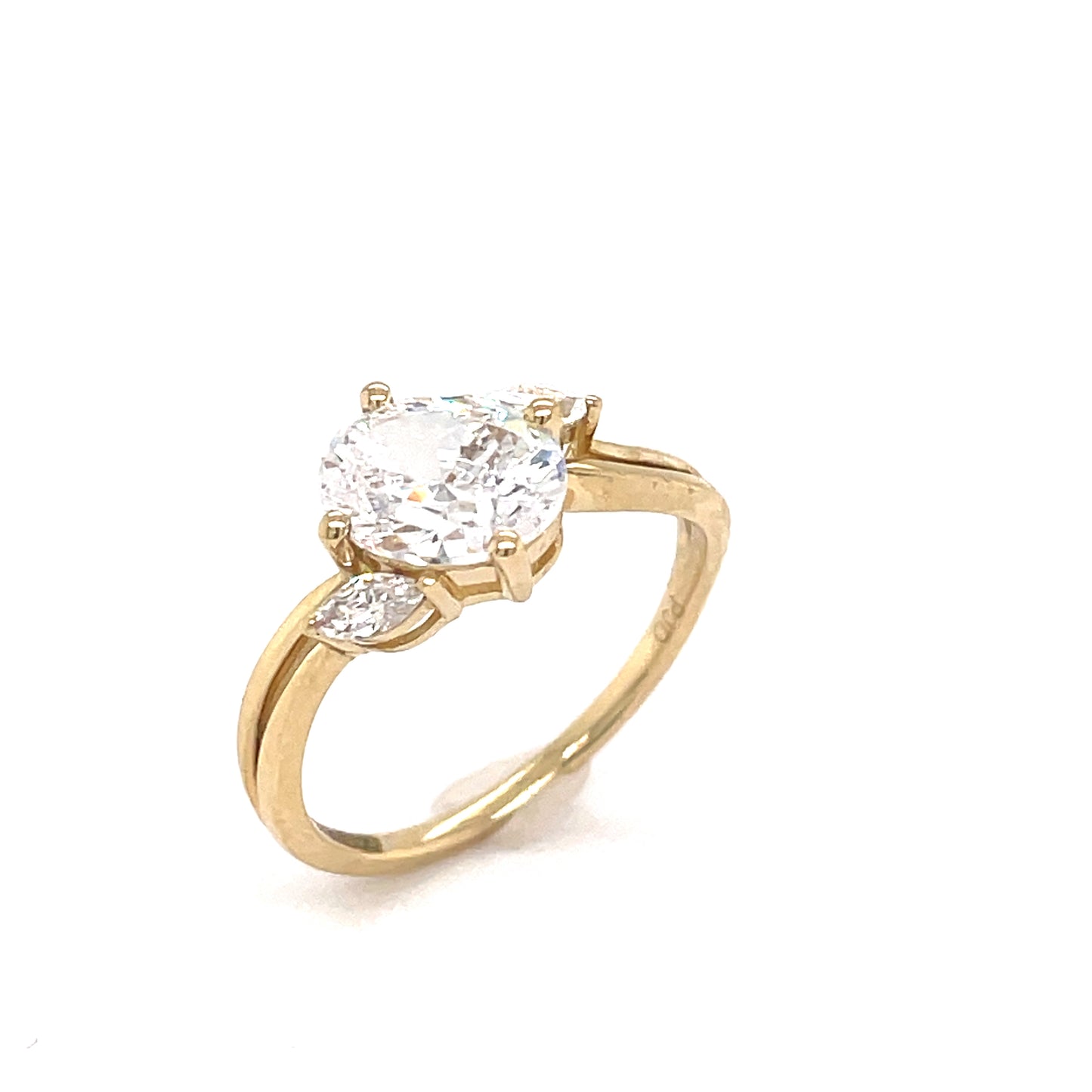 9ct Yellow Gold Oval CZ Ring with Marquis Cut CZ Shoulders